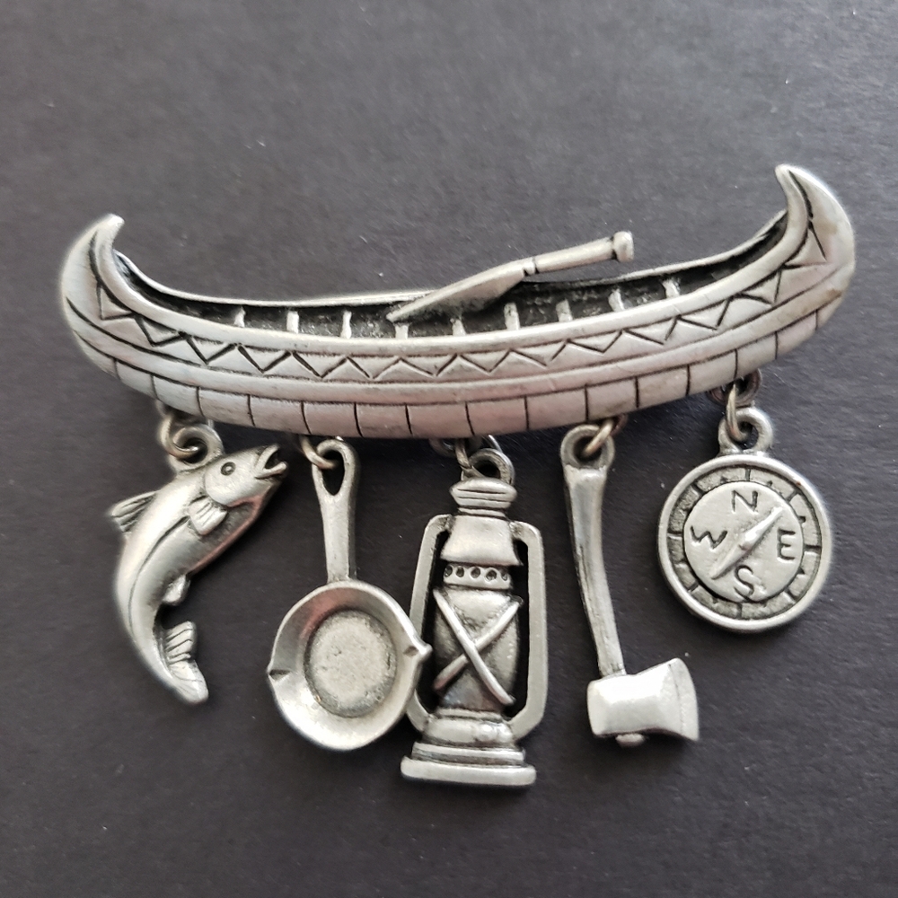 Canoe Camping Brooch By JJ Vintage Jonette Jewelry